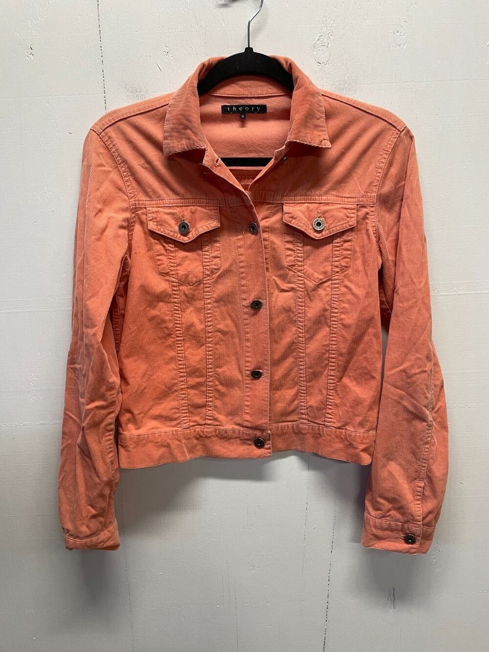 Theory Women's Denim Corduroy Jacket Size Small Orange Cropped Silhouette